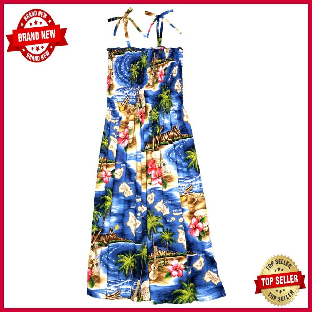 Hawaiian Floral Tube Sundress with Adjustable Straps, S-XL